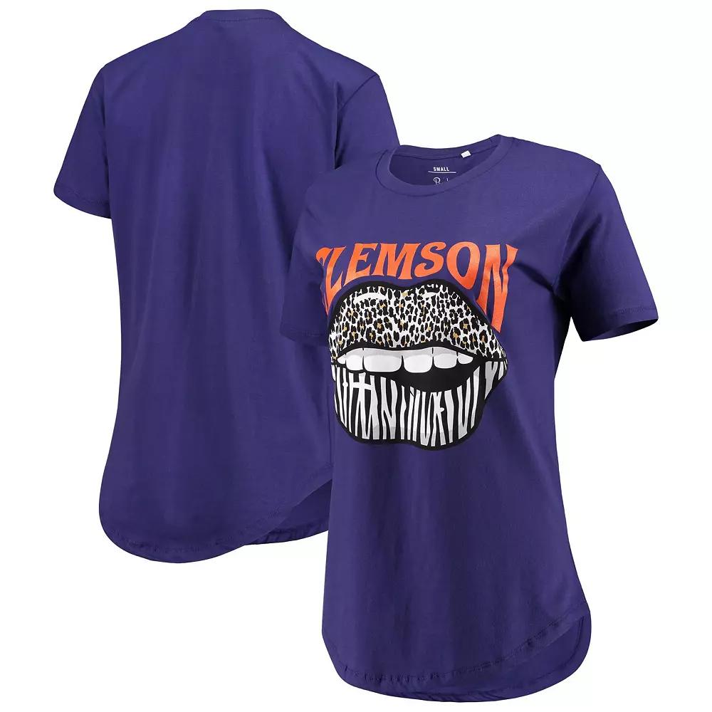 Women's Pressbox Purple Clemson Tigers Wild Lips Core T-Shirt, Size: Medium Product Image