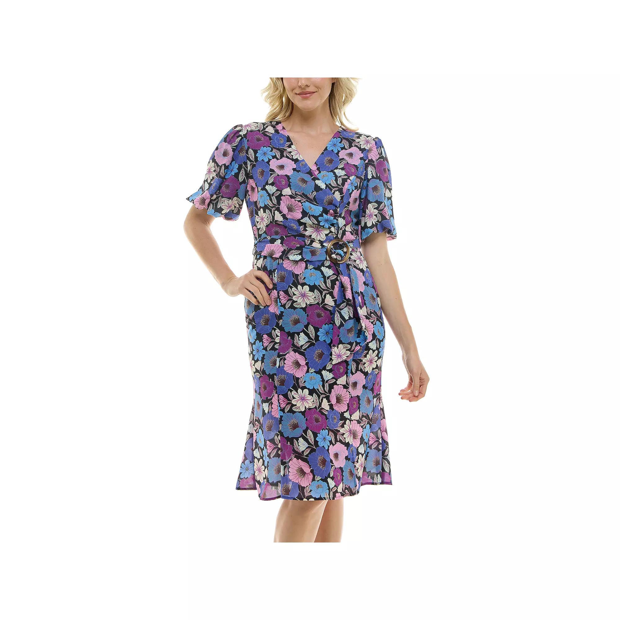 Women's Nicole Miller Surplice Belted Flirty Dress,  Product Image