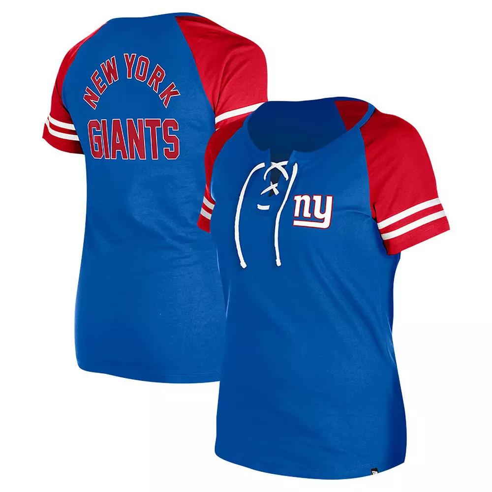 Women's New Era Royal New York Giants Lace-Up Raglan T-Shirt,  Product Image