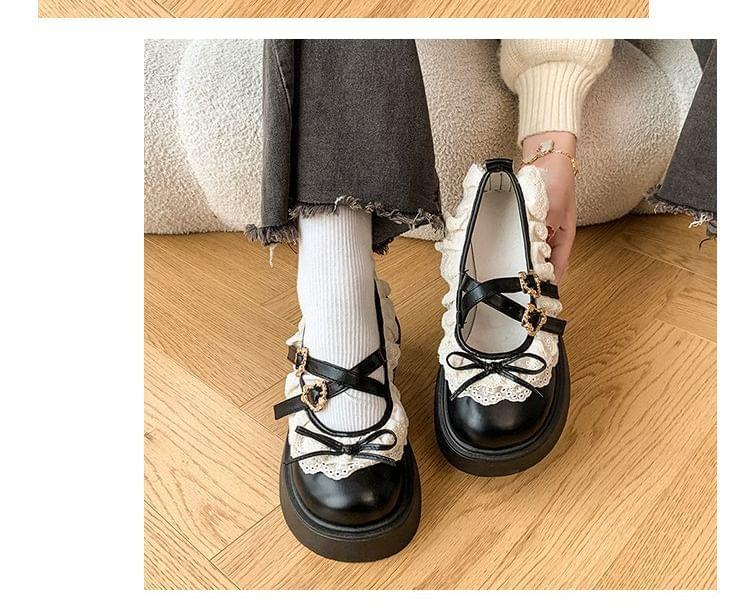 Lace Ruffle Platform Wedge Heel Mary Jane Shoes Product Image