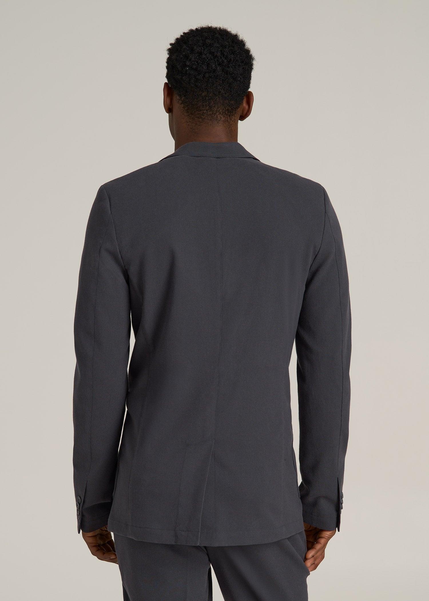Textured Garment Washed Stretch Cotton Blazer for Tall Men in Iron Grey Male Product Image