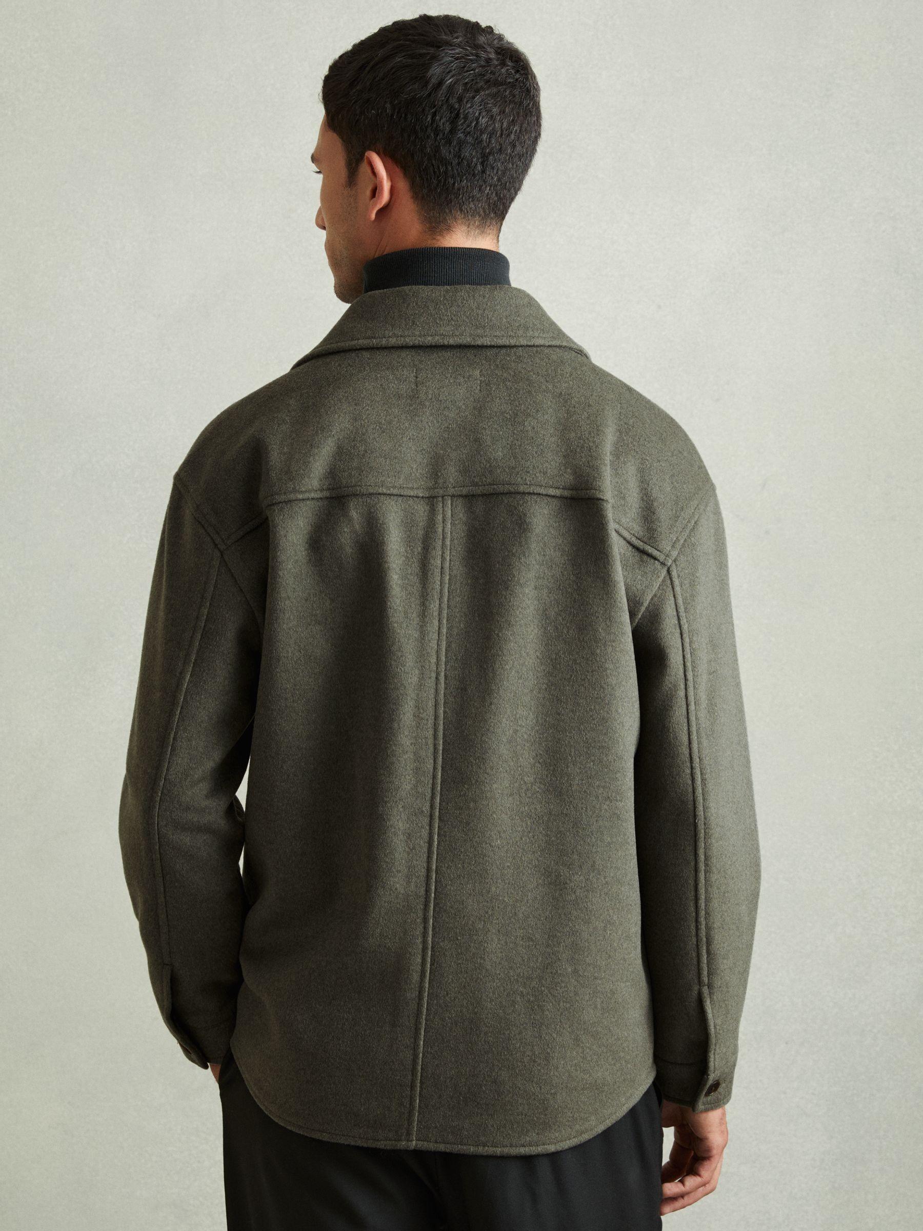 Wool-Blend Melton Overshirt in Green Smoke Product Image