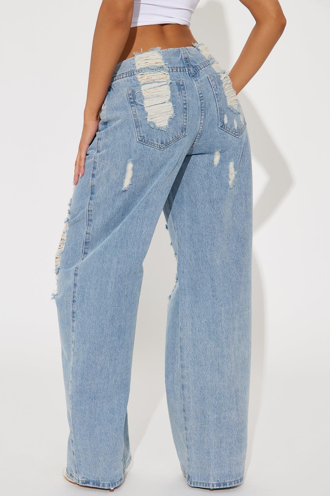 Taesha Non Stretch Destructed Wide Leg Jeans - Medium Wash Product Image