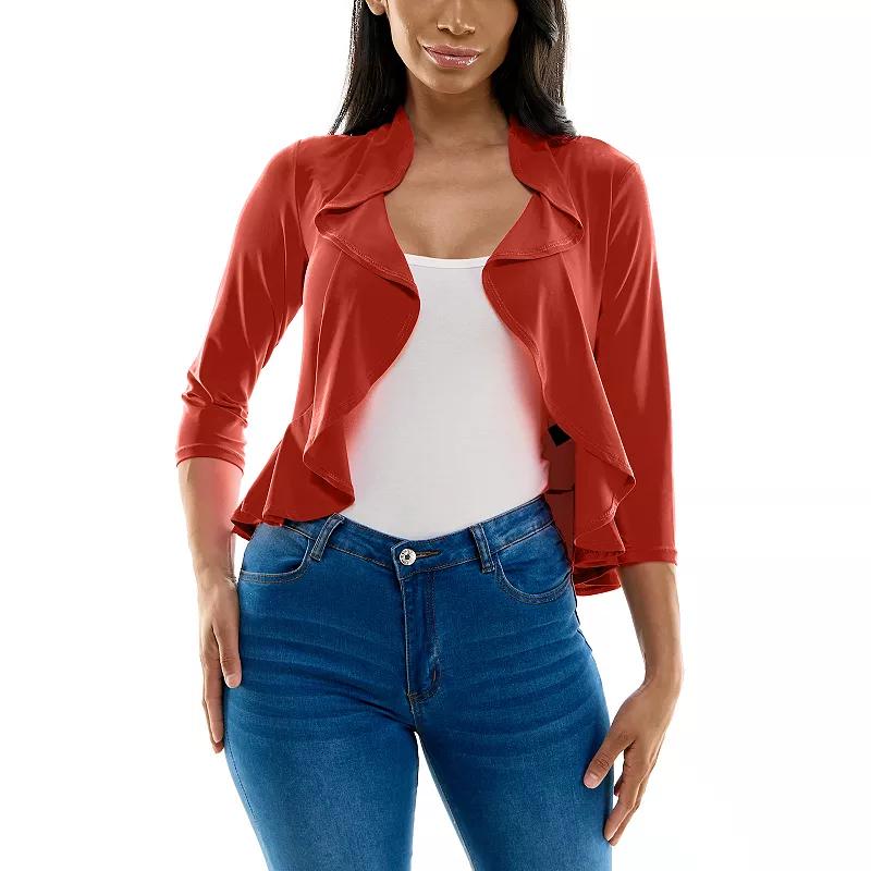 Women's Nina Leonard Ruffle Front Cropped Cardigan,  Product Image