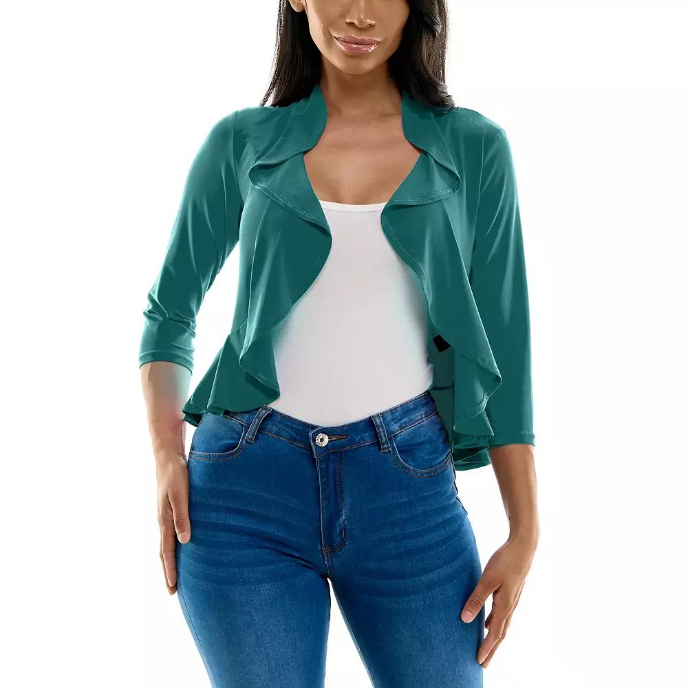 Women's Nina Leonard Ruffle Front Cropped Cardigan,  Product Image