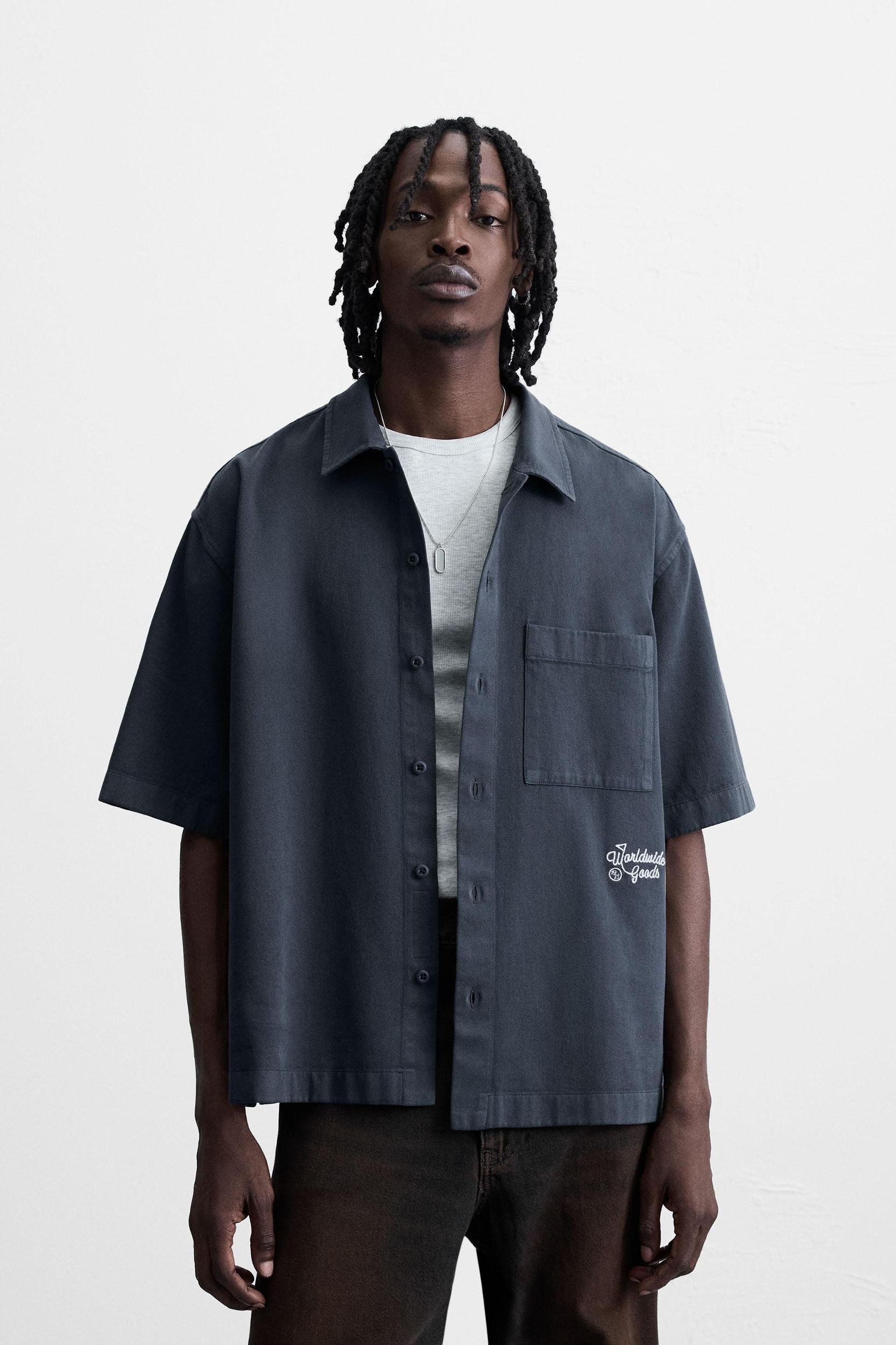 EMBROIDERED TEXTURED OVERSHIRT Product Image