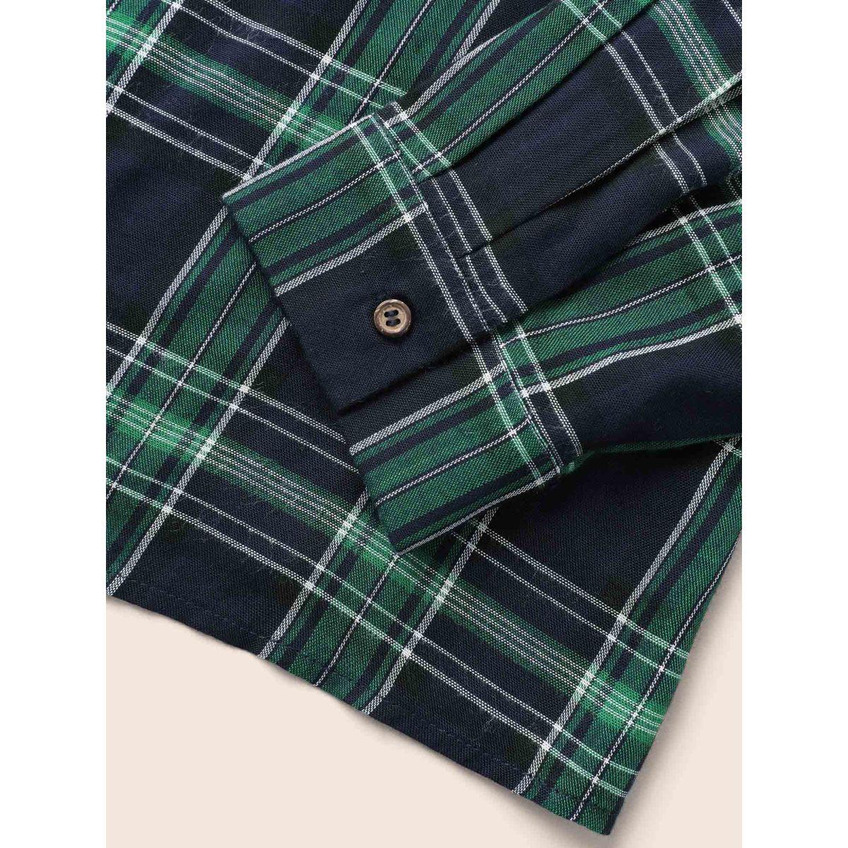 Plus Size DarkGreen V Neck Plaid Button Detail Blouse Women Casual Long Sleeve V-neck Everyday Blouses BloomChic 22-24/3X Product Image