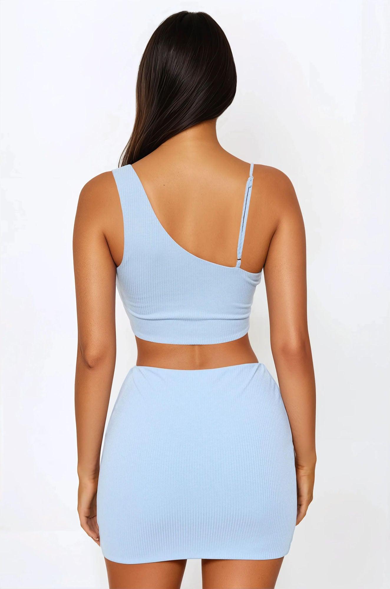 Sunny Cove Ribbed Mini Skirt Set - Light Blue Product Image