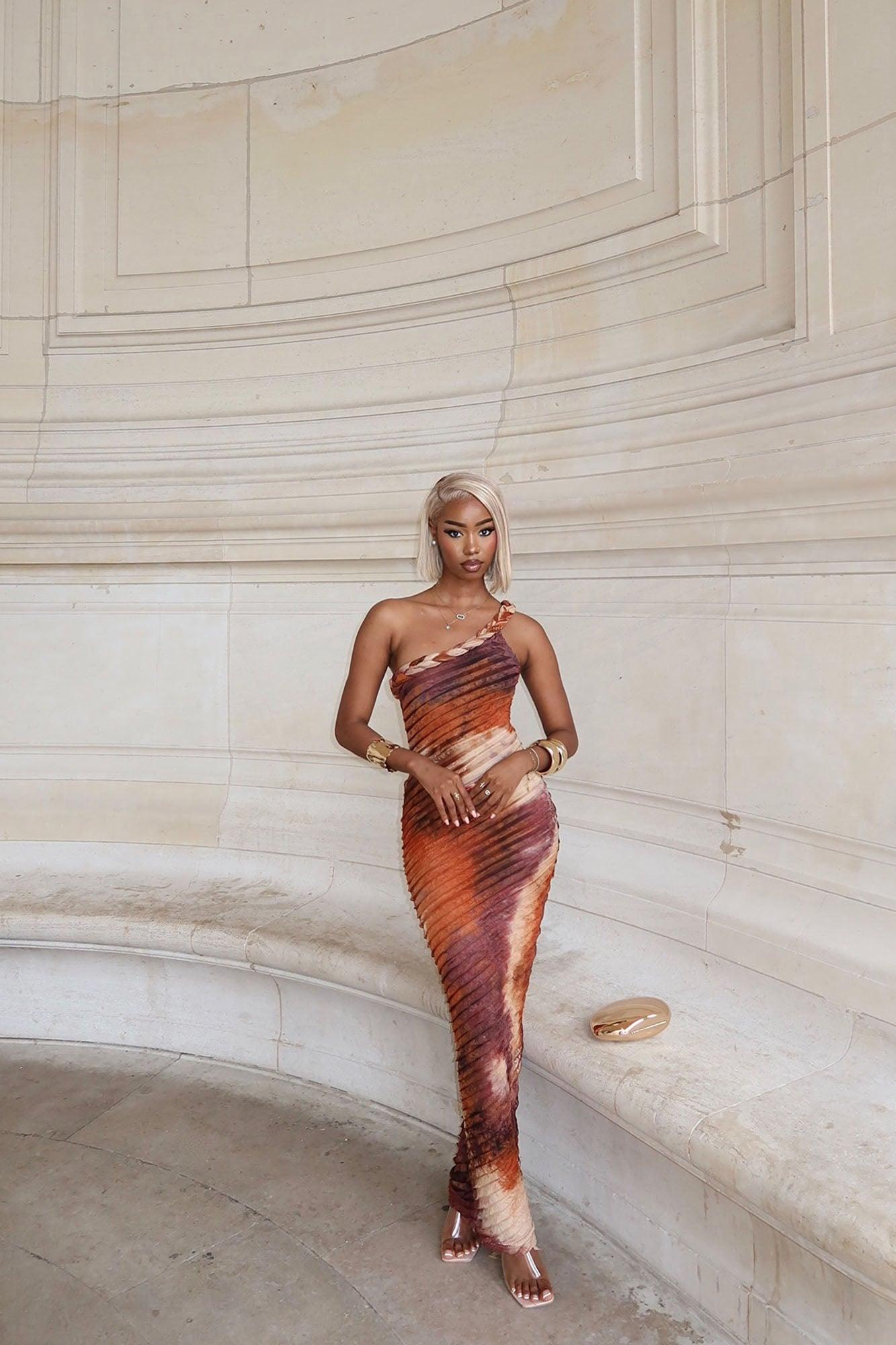 Maylee Textured Maxi Dress - Brown Combo Product Image