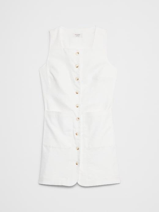 Square-Neck Linen-Blend Mini Dress Product Image