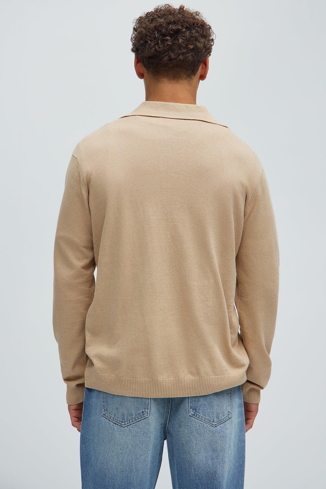 Noyes Johnny Collar Lightweight Sweater - Tan Product Image