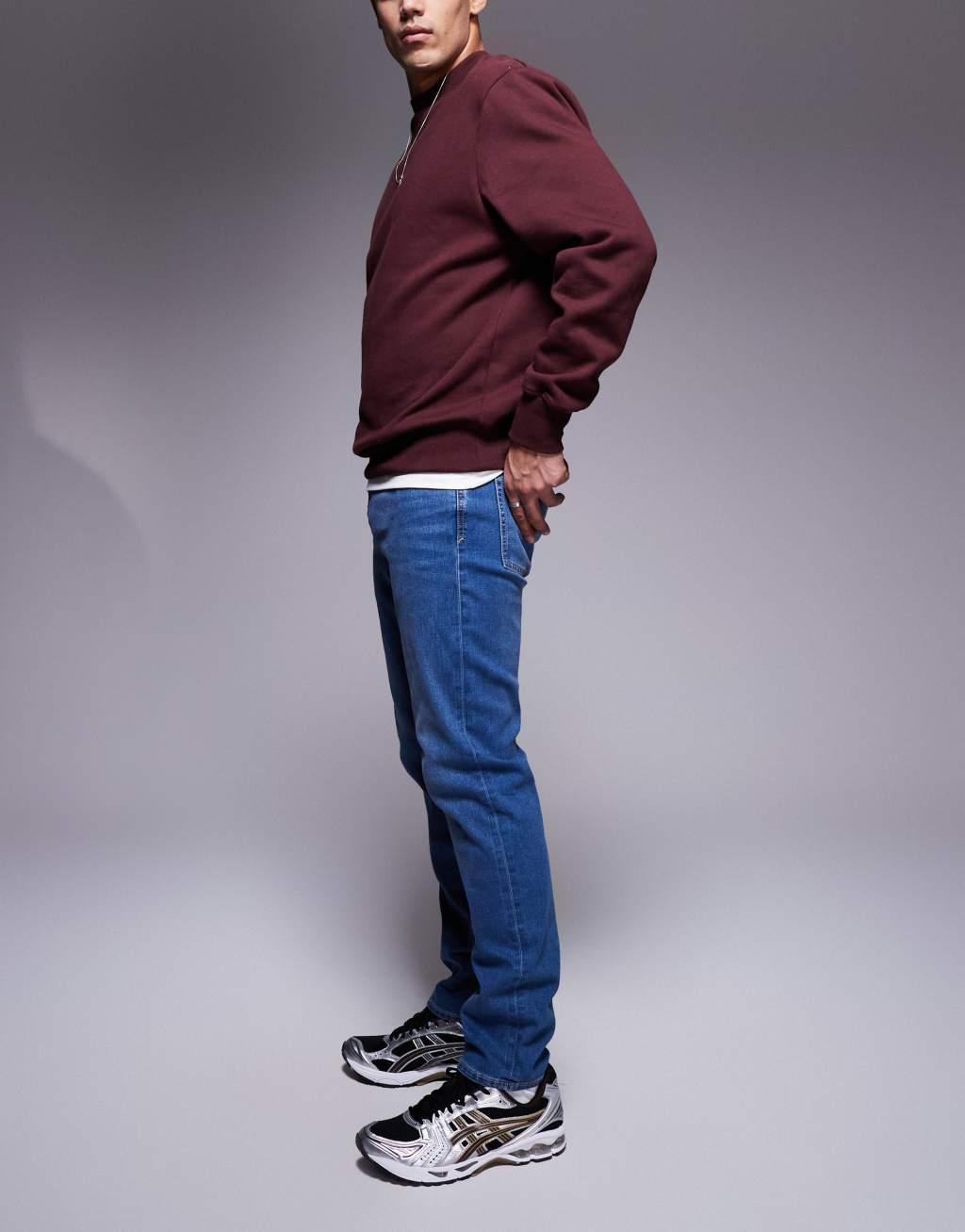 River Island Slim Fit Jeans In Mid Wash Blue Product Image