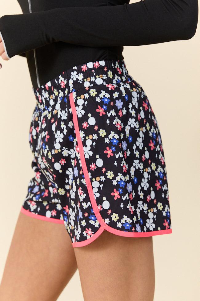 On The Move Multi Floral Contrast Trim Running Shorts FINAL SALE Product Image