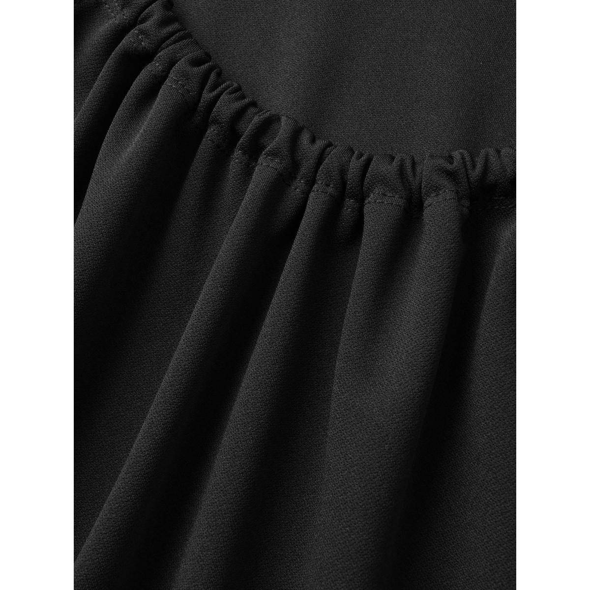 Plus Size Solid Cut Out Gathered Puff Sleeve Dress Black Women Elegant Texture Round Neck Short sleeve Curvy BloomChic 22-24/3X Product Image