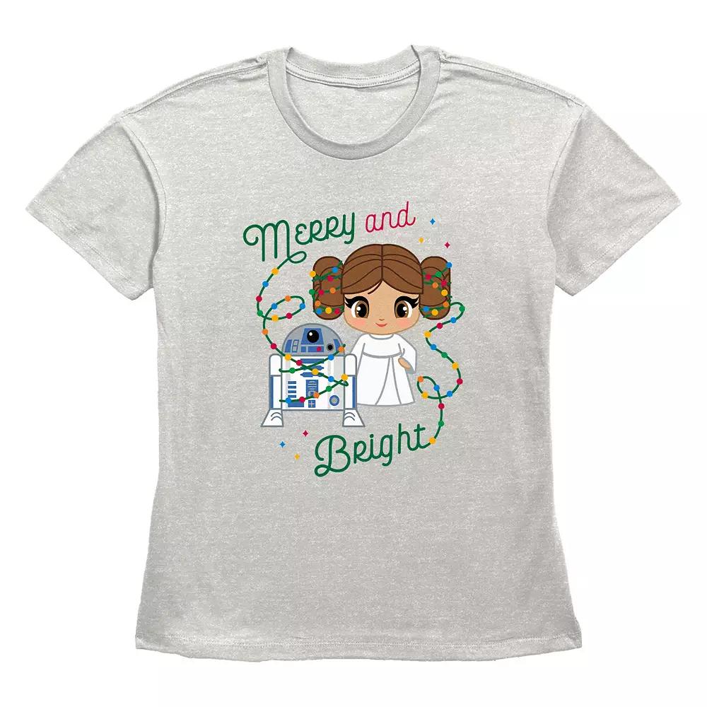 Women's Star Wars R2-D2 And Princess Leia Organa Merry And Bright Graphic Tee,  Product Image