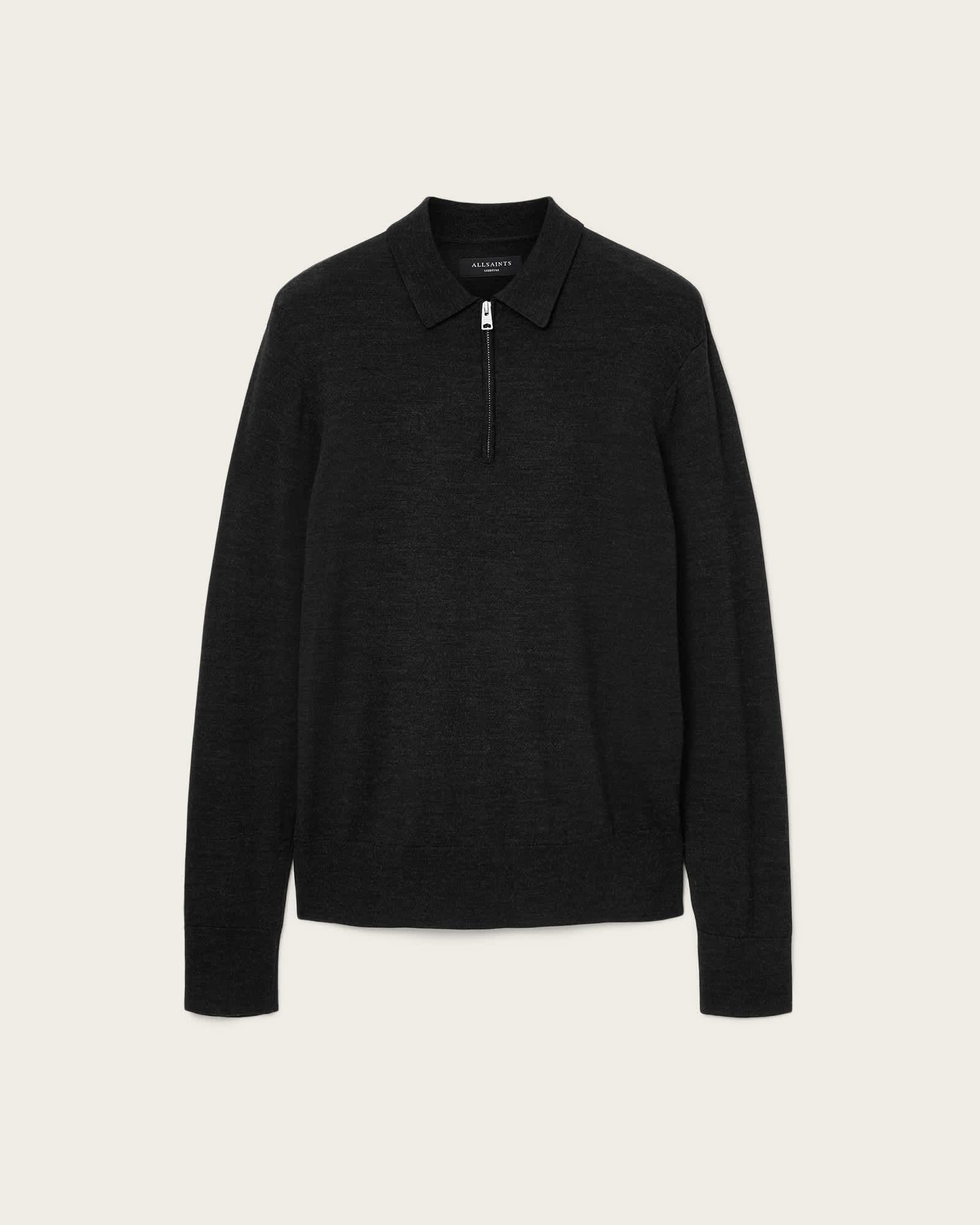 Albany Merino Ramskull Polo Cinder Black | ALLSAINTS US Product Image