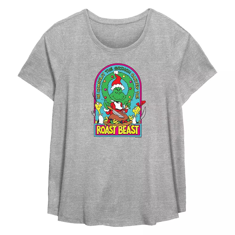 Plus Size Dr. Seuss Grinch Roast Beast Flowy Graphic Tee, Women's, Size: 0X, Grey Gray Product Image