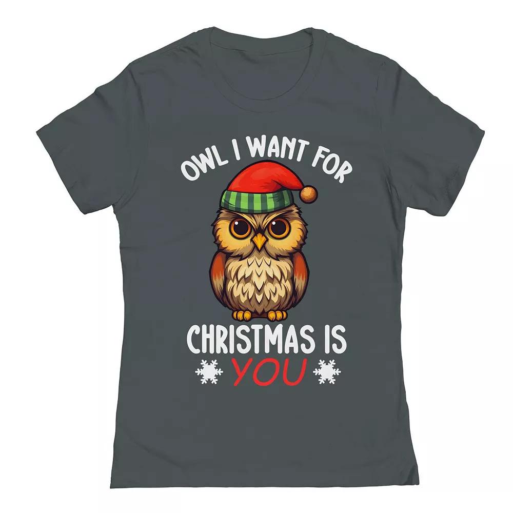 Junior's Owl Want Christmas You Graphic Tee, Women's,  Product Image