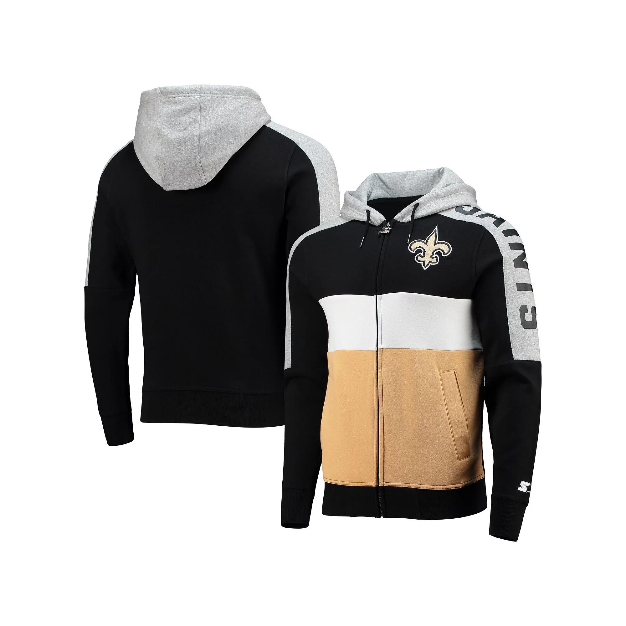 Men's Starter Black/Gold New Orleans Saints Playoffs Color Block Full-Zip Hoodie,  Product Image