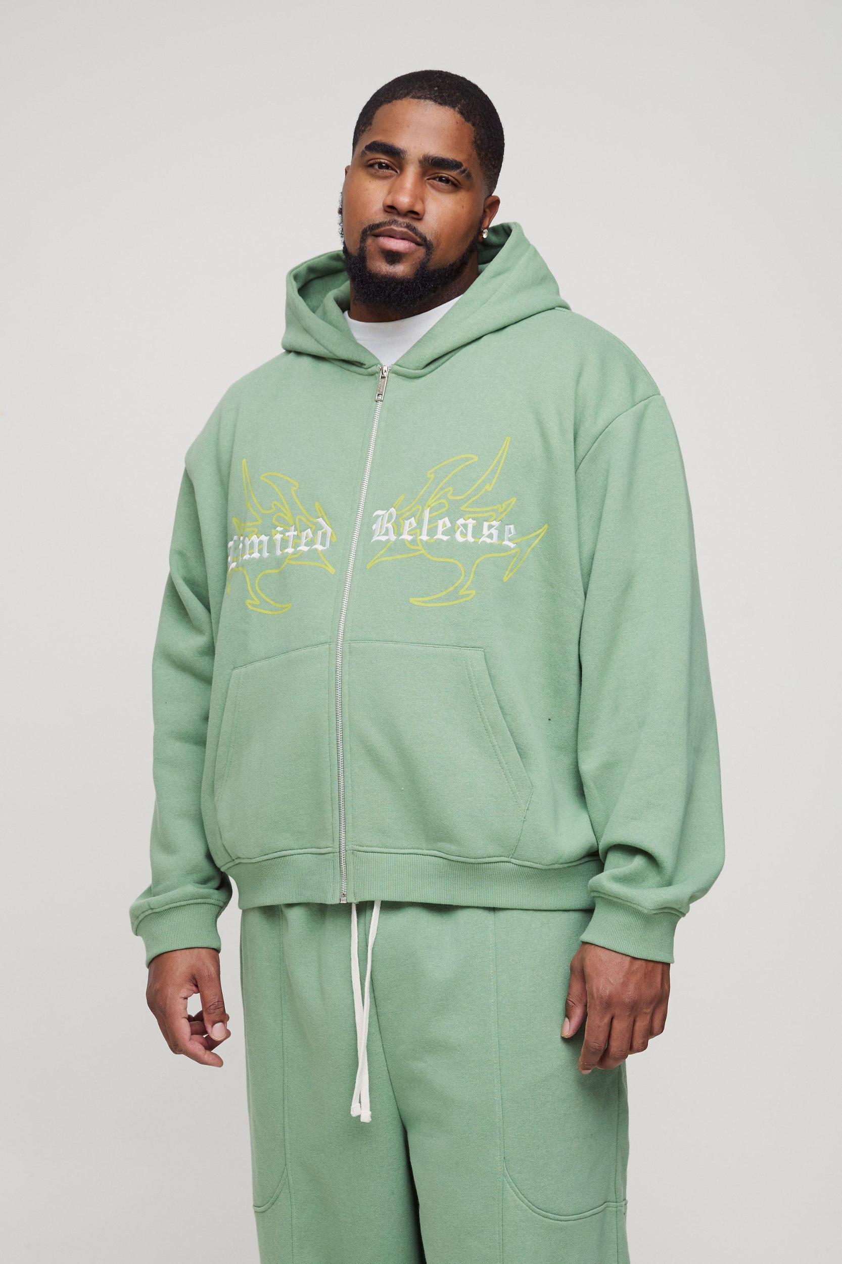 Plus Oversized Boxy Seam Detail Limited Hooded Wide Fit Tracksuit | boohooMAN USA Product Image