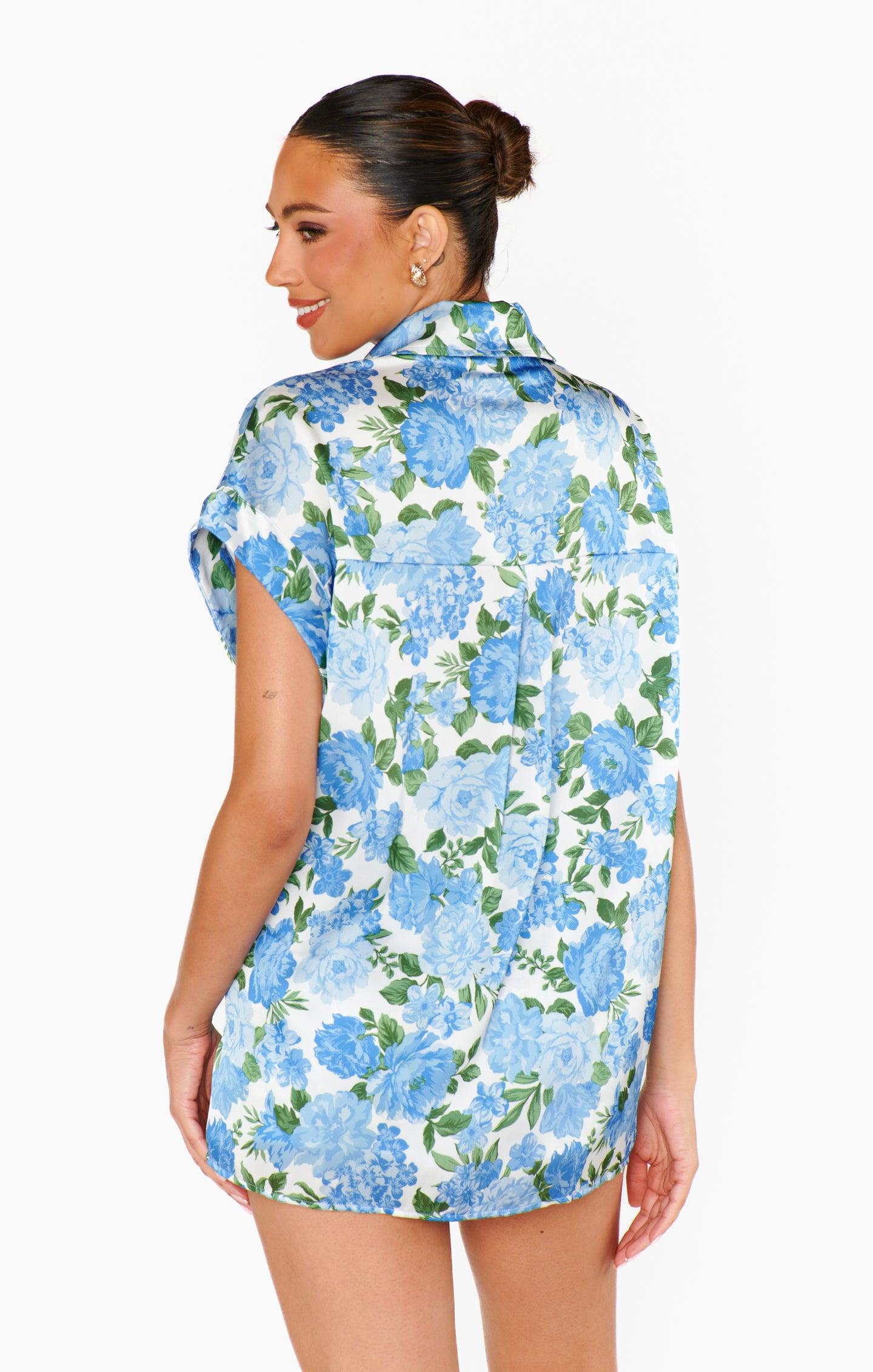 Best Day Button Up ~ Cottage Floral Blue Product Image