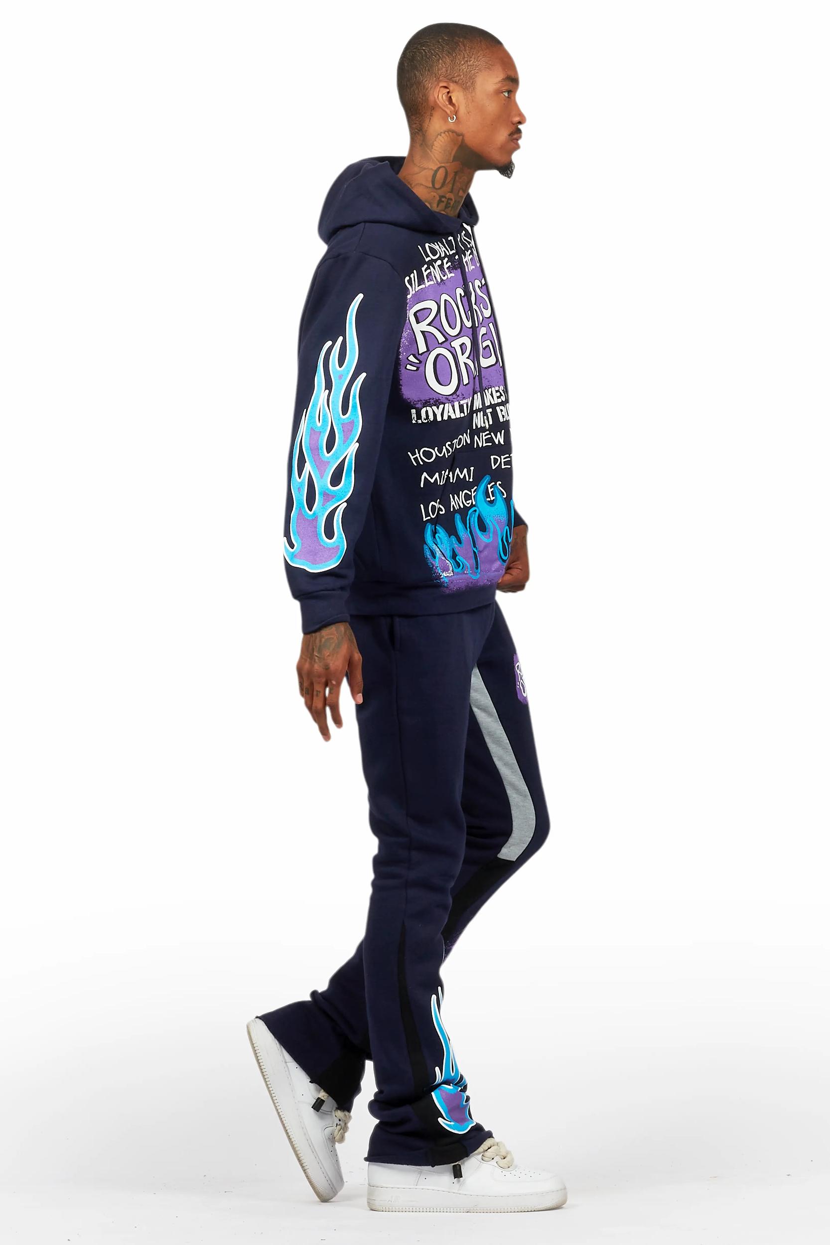 Beno Navy Stacked Flare Hoodie Track Set Male Product Image