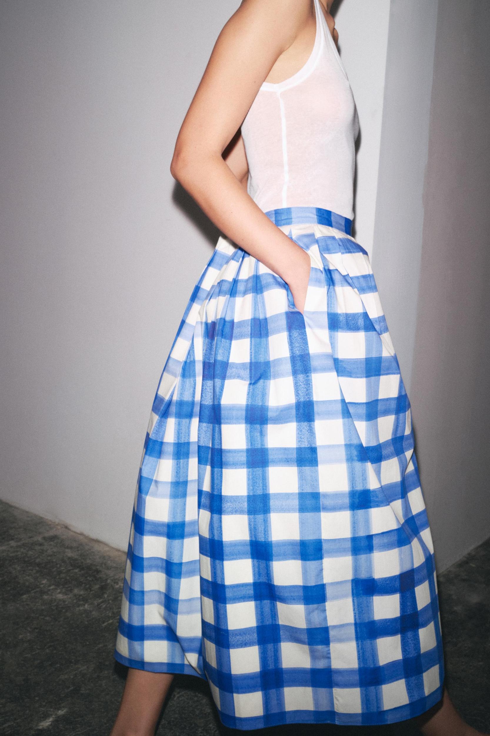 CHECKERED MIDI SKIRT ZW COLLECTION Product Image
