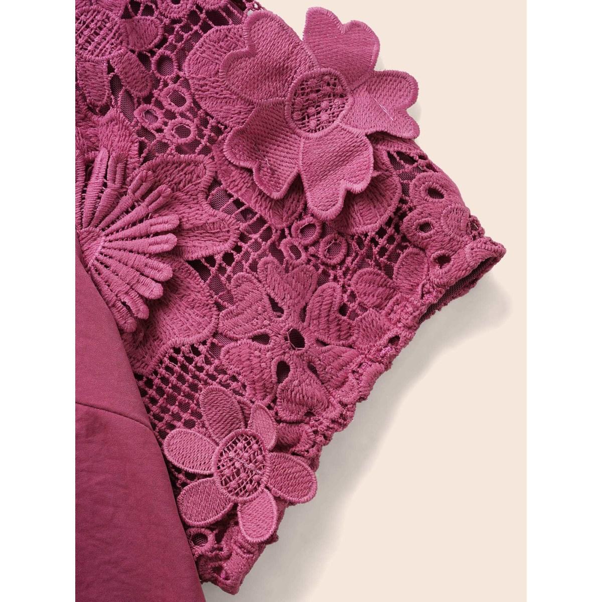 Plus Size RedViolet V Neck Lace Panel Slit Hem Blouse Women Elegant Long Sleeve V-neck Everyday Blouses BloomChic 12/L Product Image