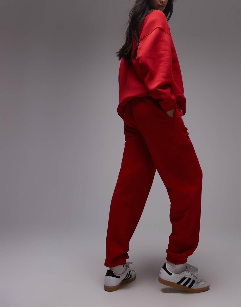 Topshop cuffed sweatpants in red Product Image