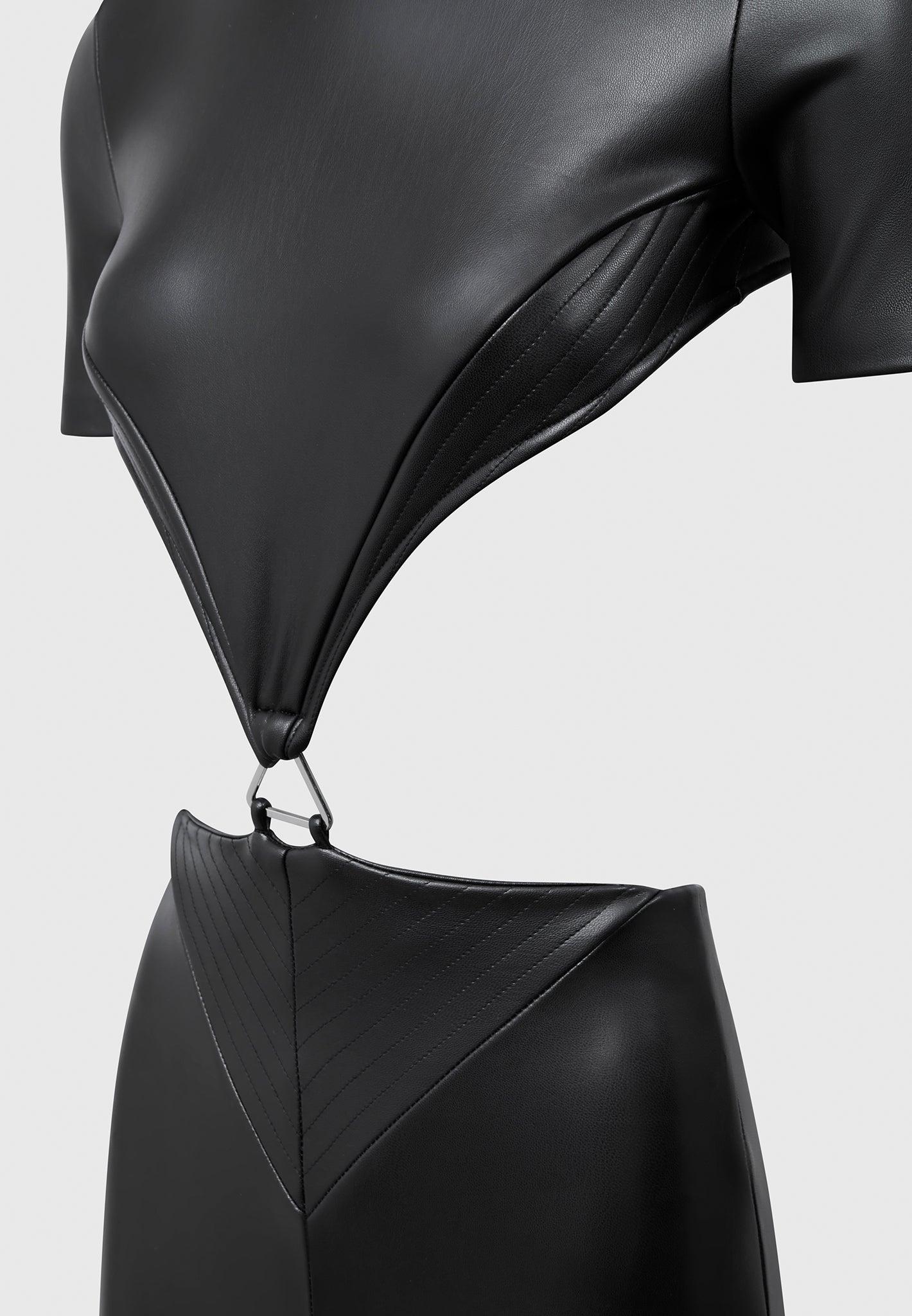 Leather Backless Jumpsuit - Black Female Product Image