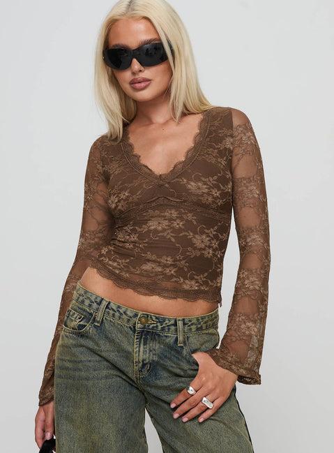 Pitter Long Sleeve Top Brown Product Image