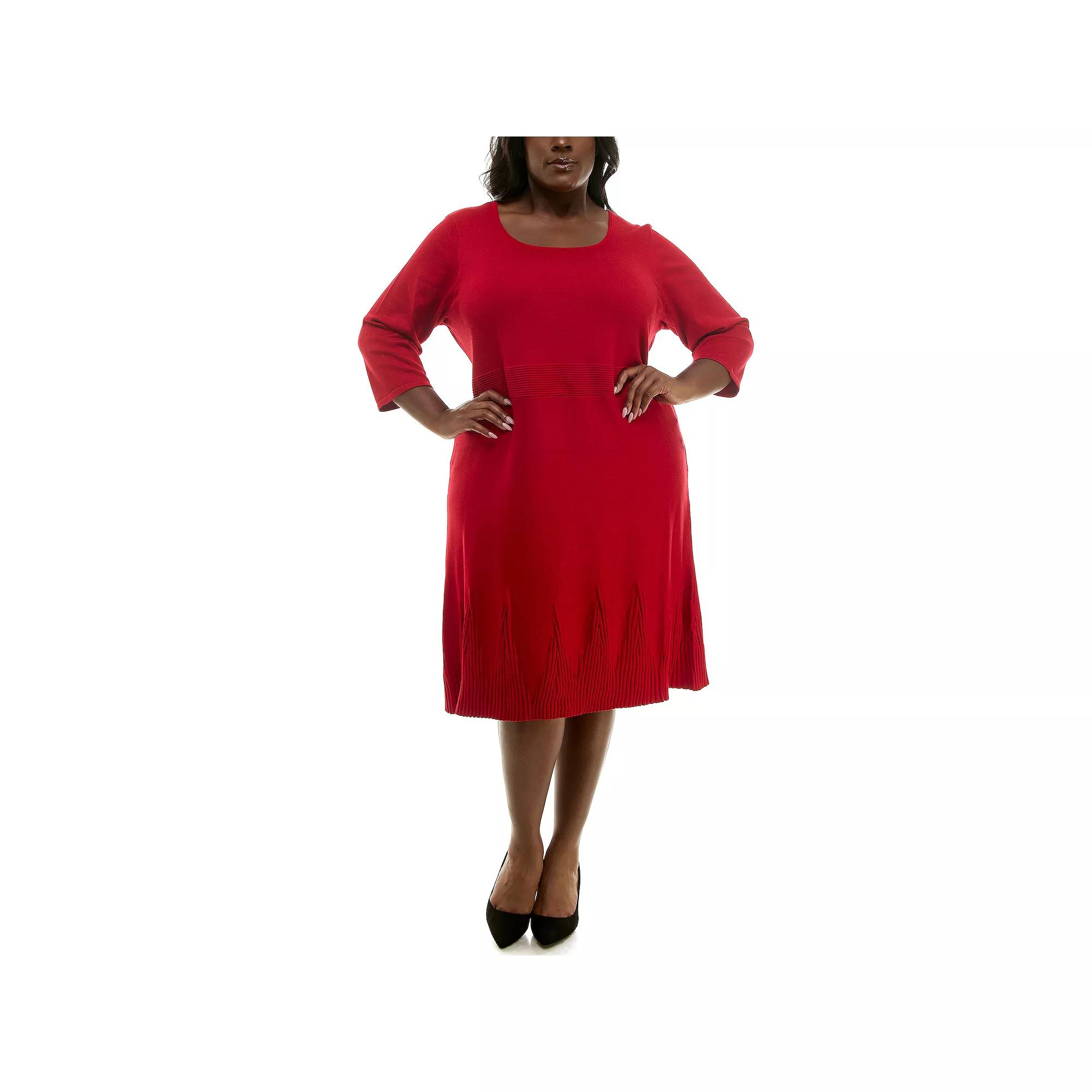 Plus Size Nina Leonard Fit & Flare Rib Dress, Women's, Size: 1XL, Red Product Image