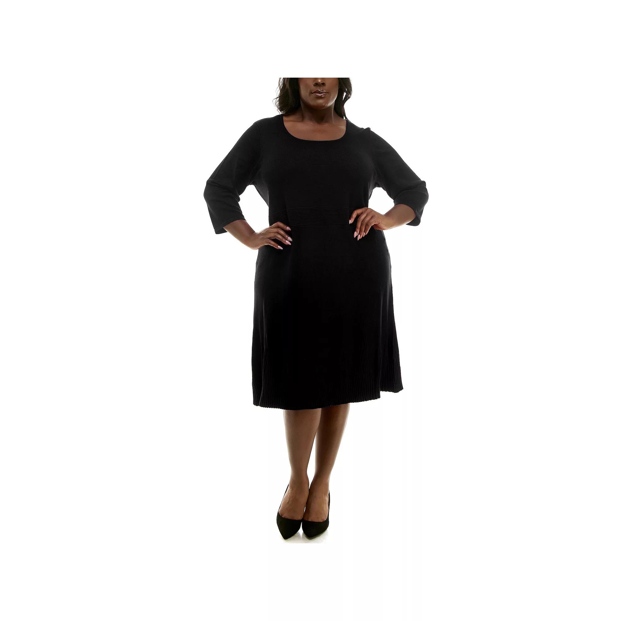 Plus Size Nina Leonard Fit & Flare Rib Dress, Women's, Size: 3XL, Black Product Image