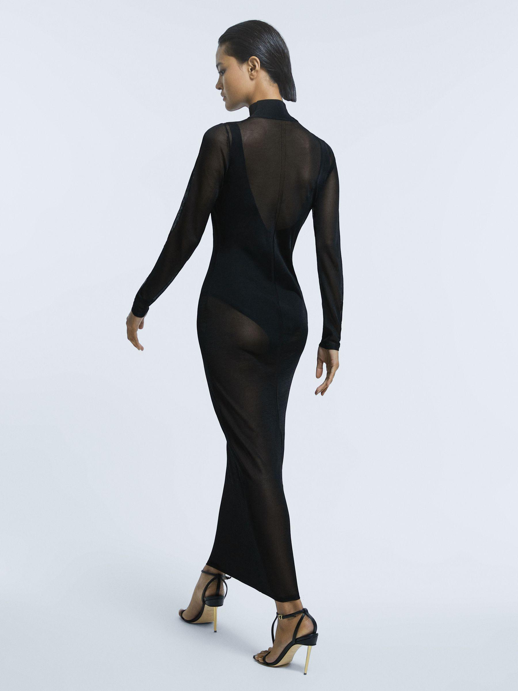 Sheer Knitted Maxi Dress in Black Product Image