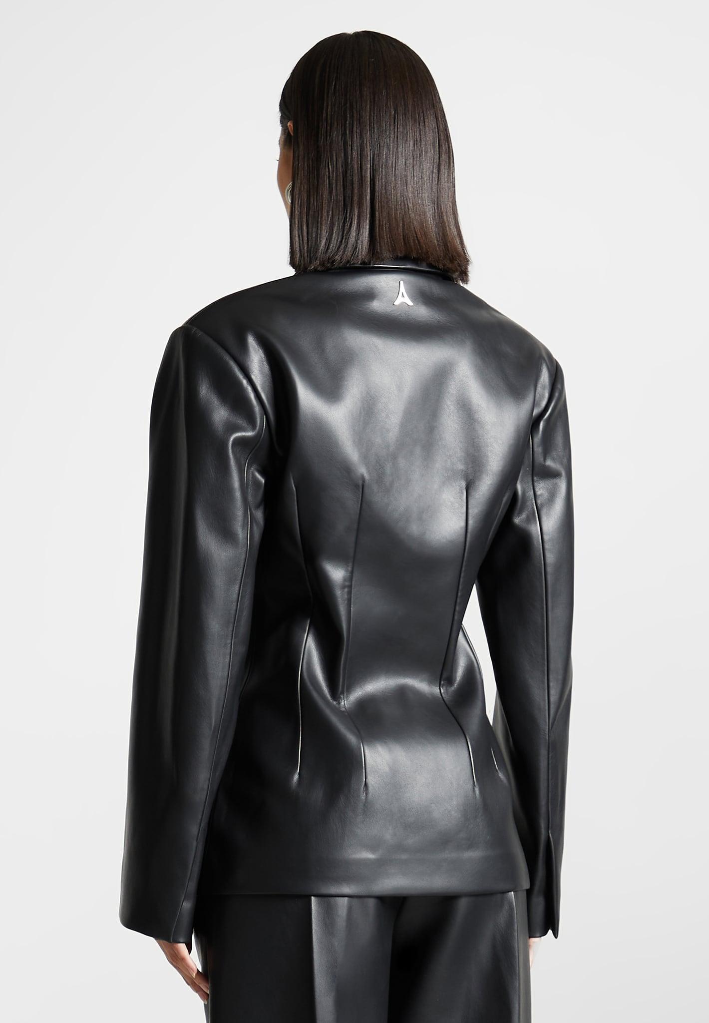 Leather Double Breasted Blazer - Black Female Product Image
