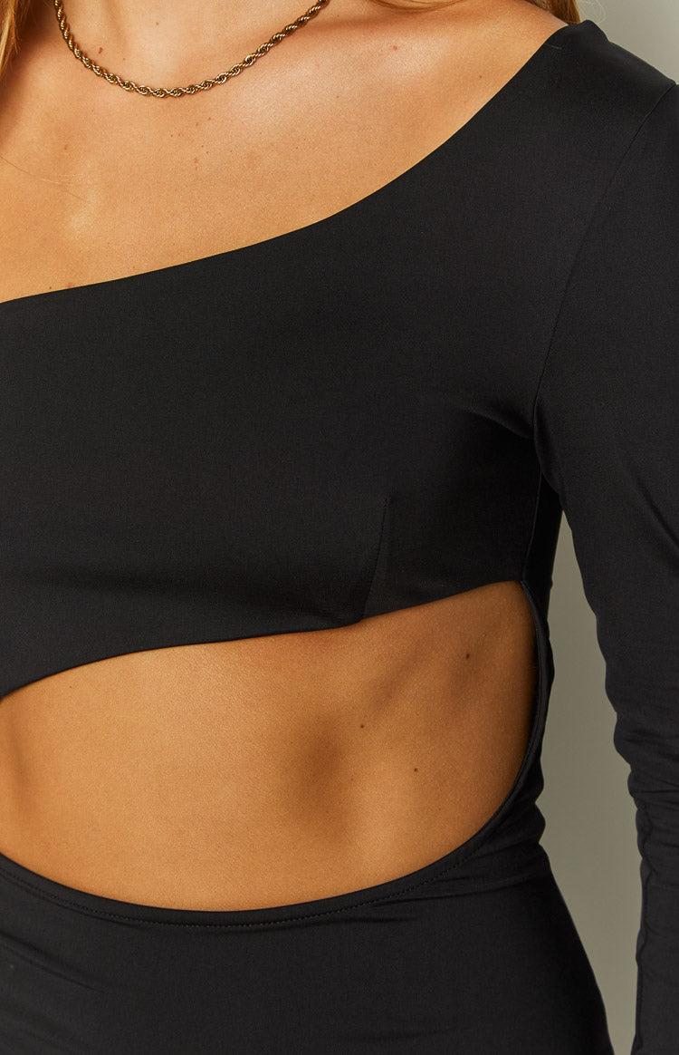 Maxine Black One Shoulder Midi Dress Product Image