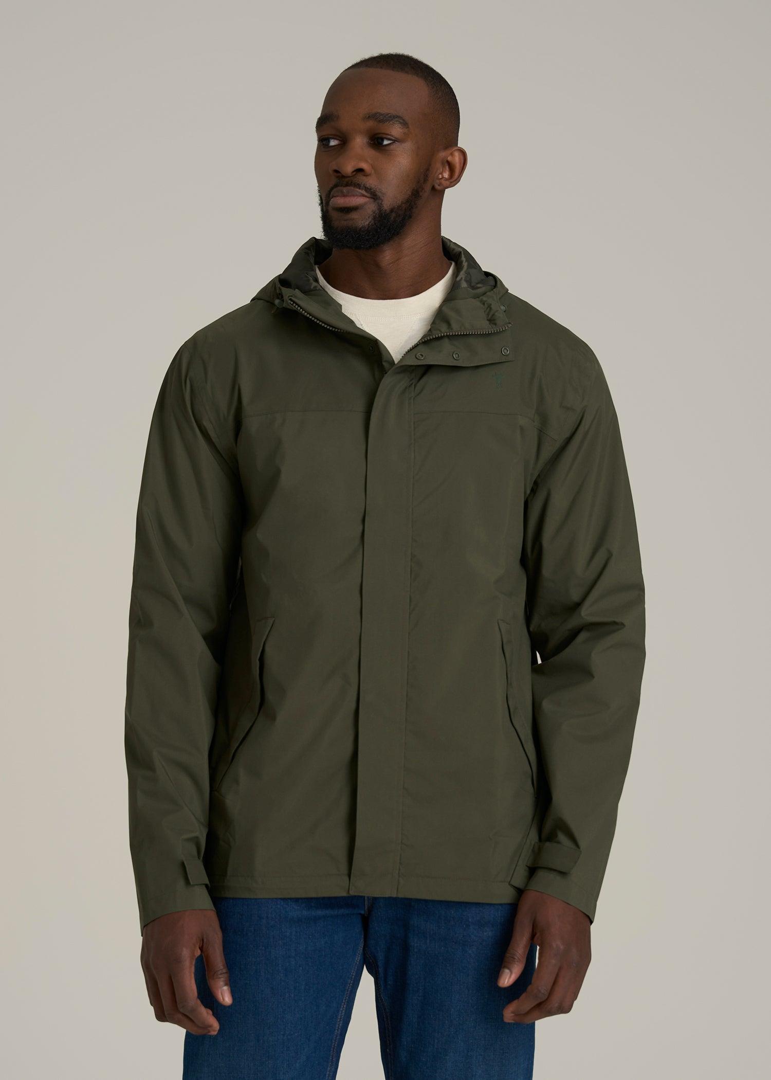Lightweight Rain Jacket for Tall Men in Dark Olive Green Male Product Image