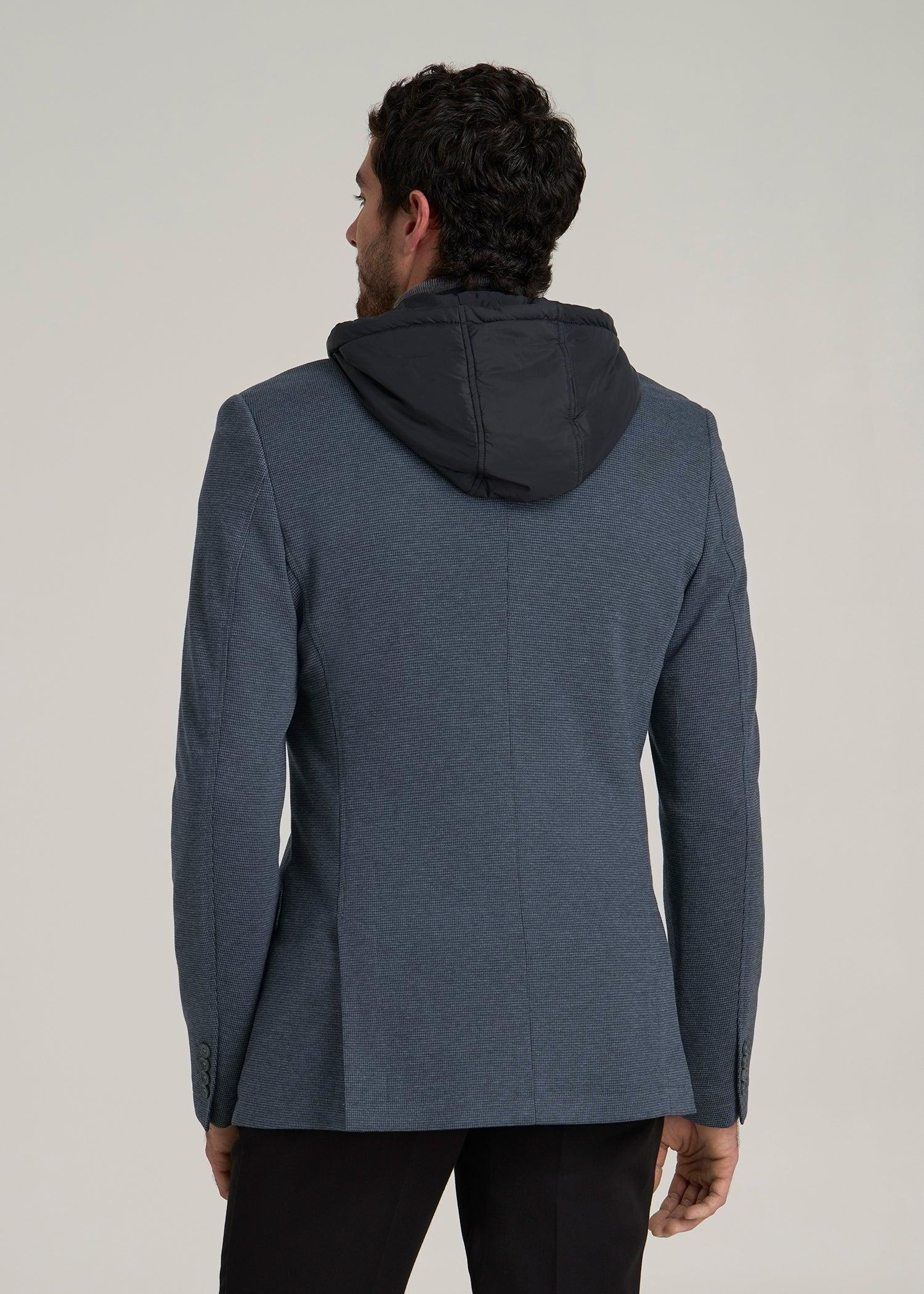 Hooded Bib Blazer for Tall Men in Black and Grey Houndstooth Male Product Image