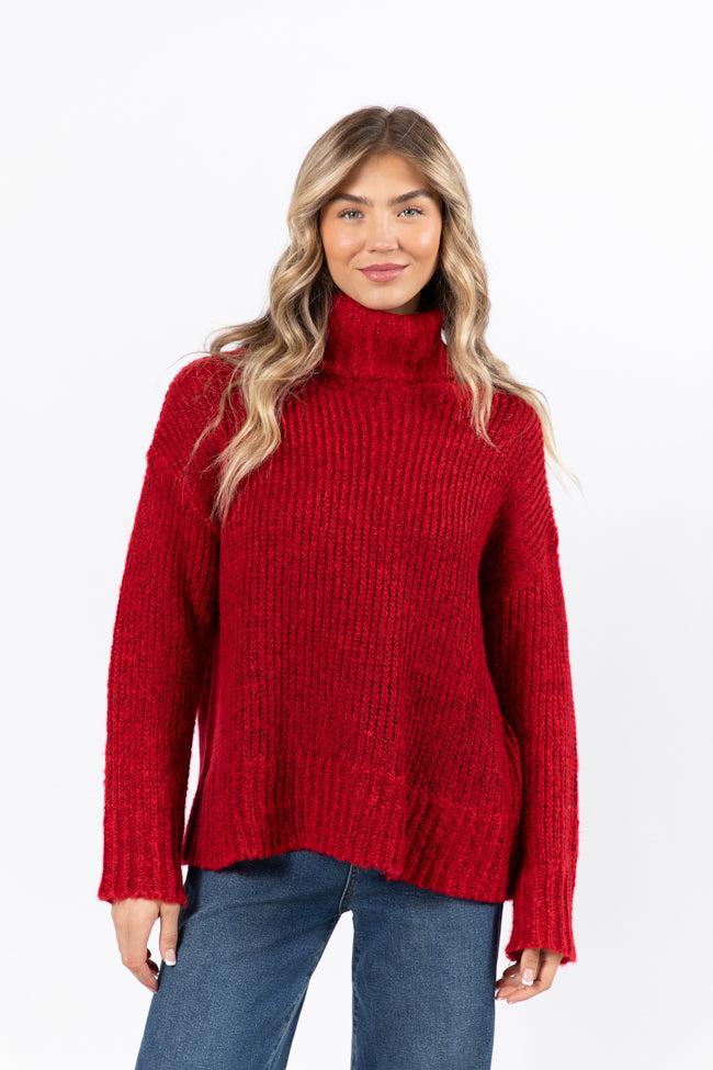 What I Need Red Fuzzy Oversized Turtleneck Sweater FINAL SALE Product Image