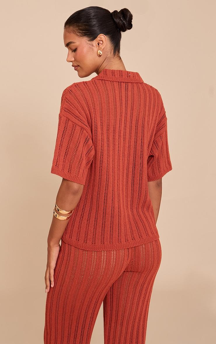  Rust Crochet Rugby Knit Top Product Image