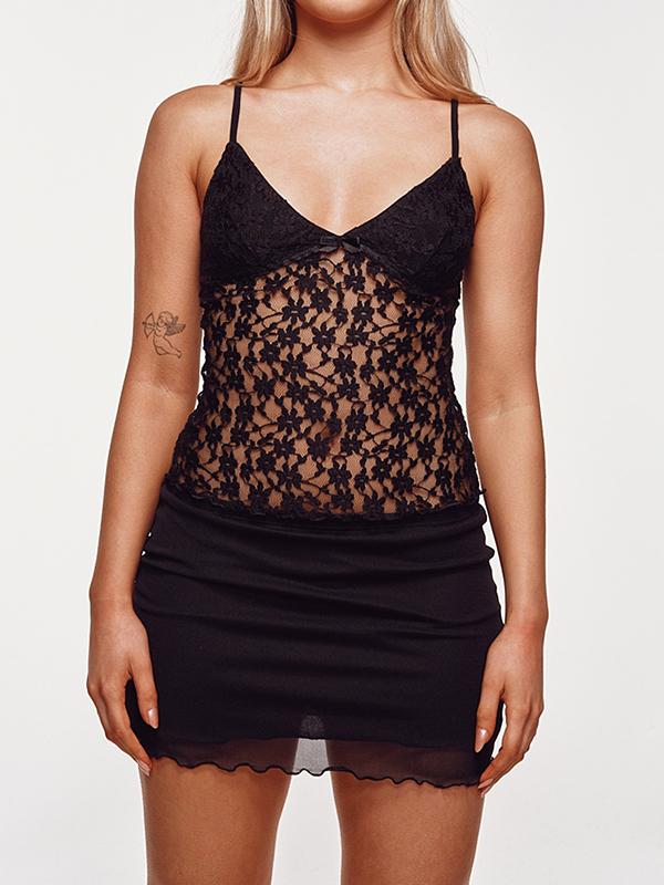 Lace V Neck Backless Slim Cami Top Product Image