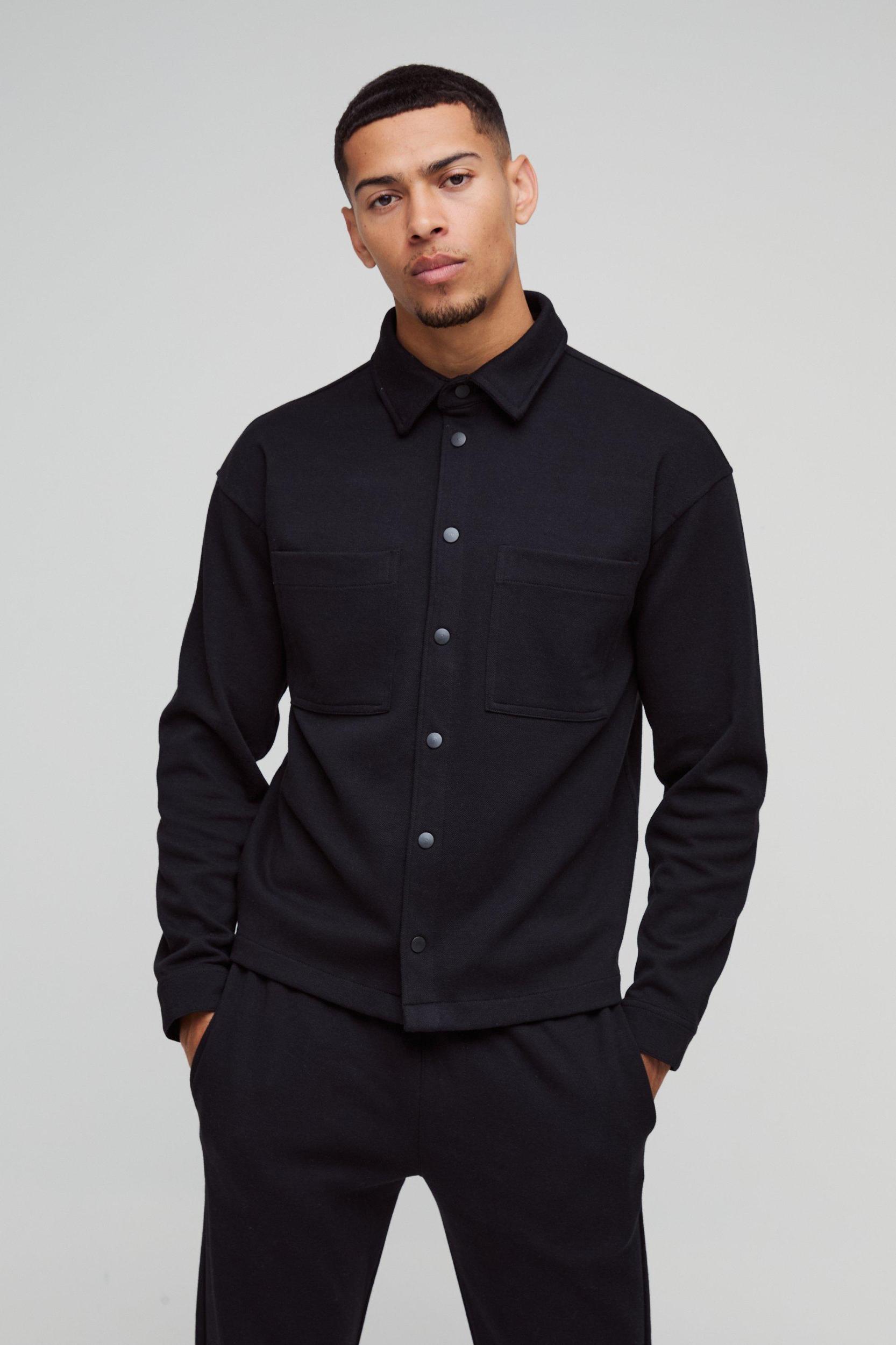 Textured Shirt Jacket & Tapered Pants Set | boohooMAN USA Product Image