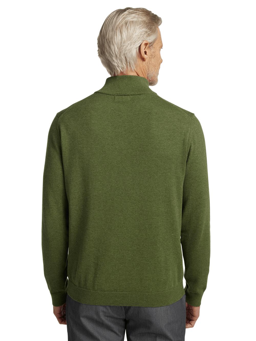 Supima Cotton Quarter Zip Mock Neck Sweater - Olive Product Image