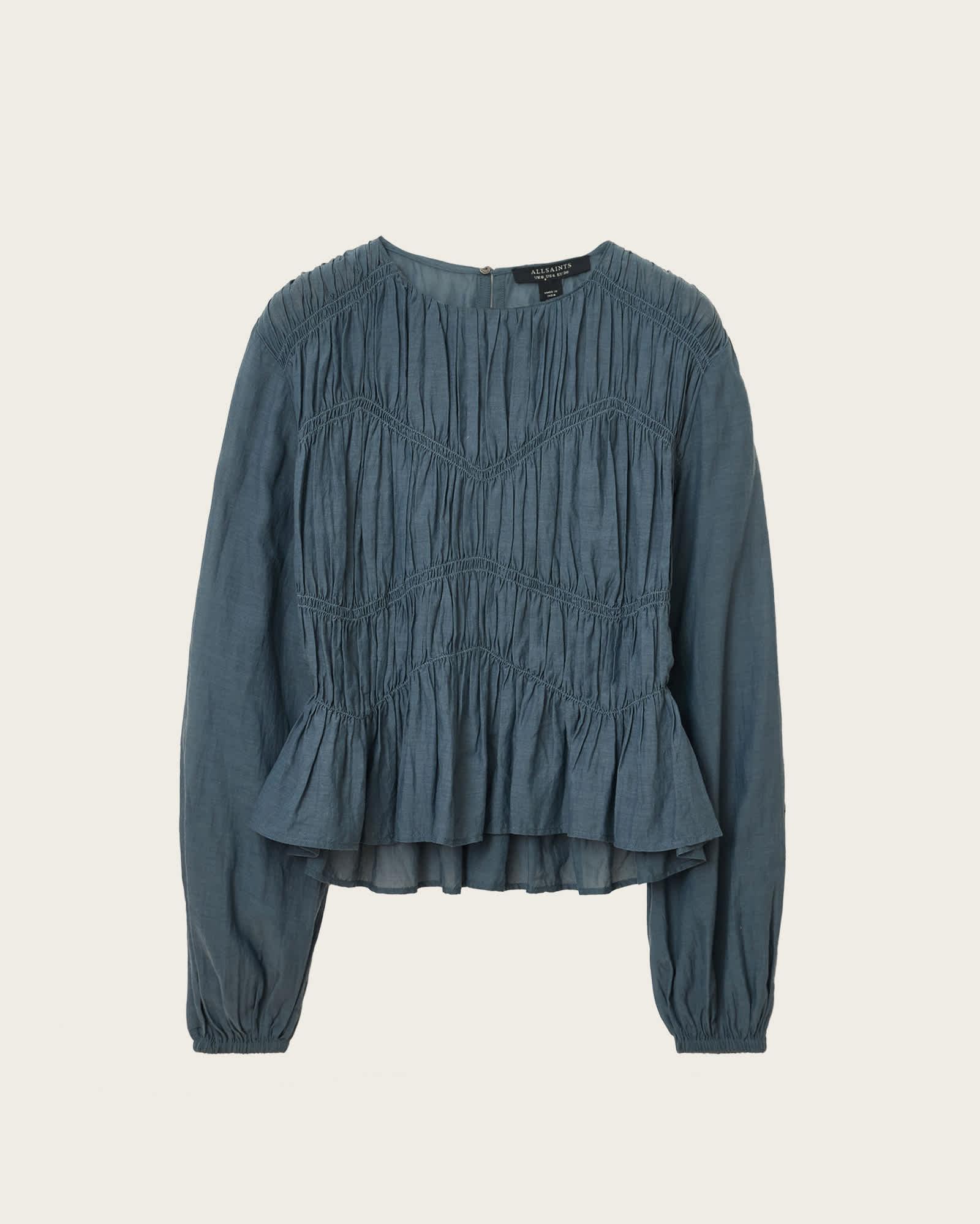 Melani Round Neck Gathered Top DARK SLATE BLUE | ALLSAINTS US Product Image