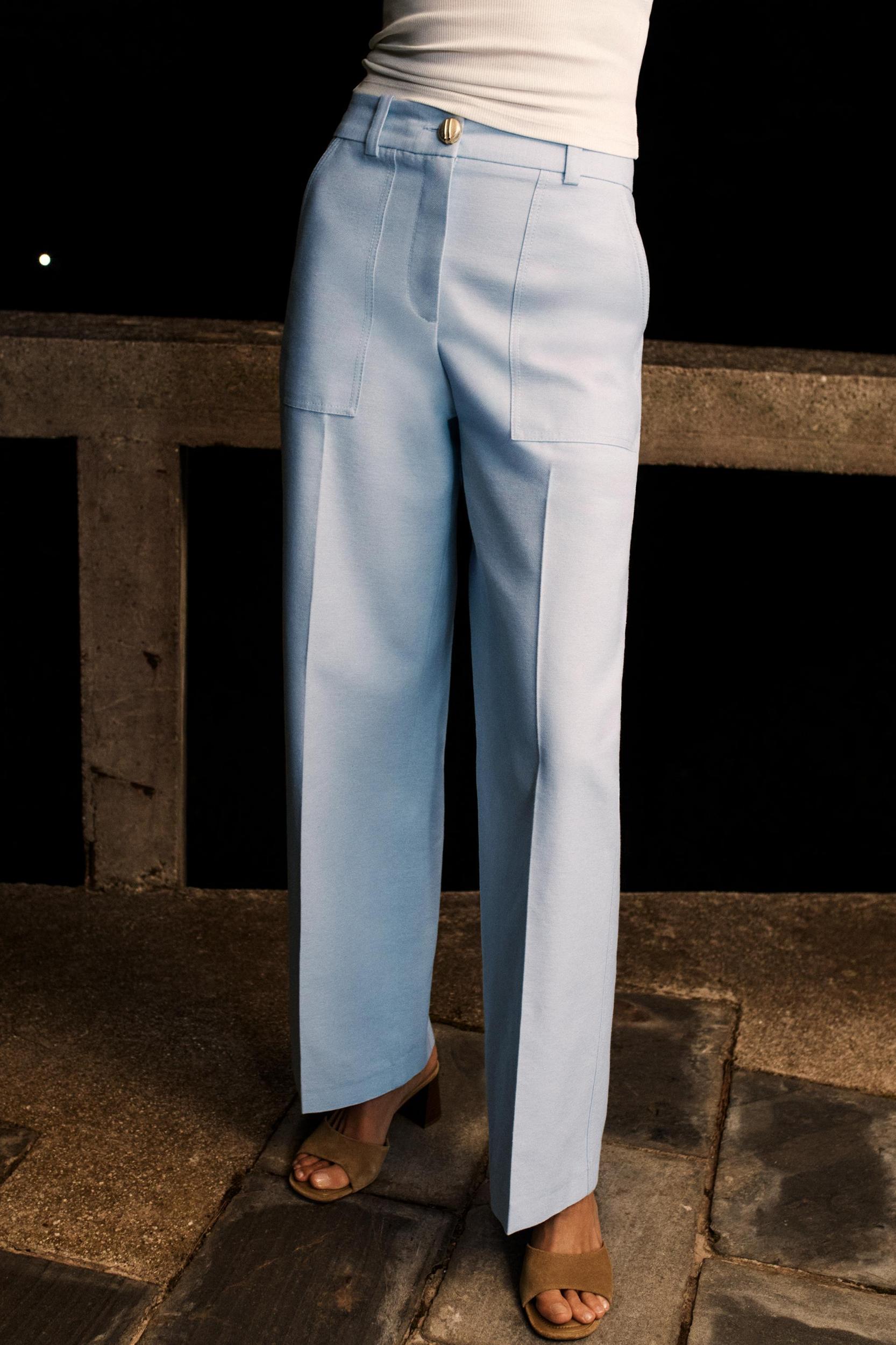 LARGE BUTTON STRAIGHT LEG PANTS Product Image