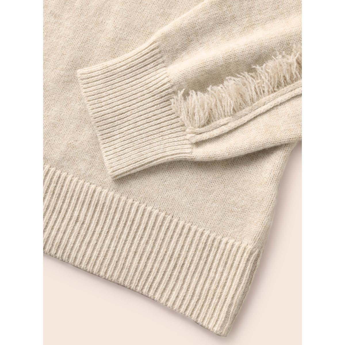 Plus Size V Neck Raglan Sleeve Fuzzy Trim Pullover Apricot Women Casual Long Sleeve V-neck Everyday Pullovers BloomChic 26/4X Product Image