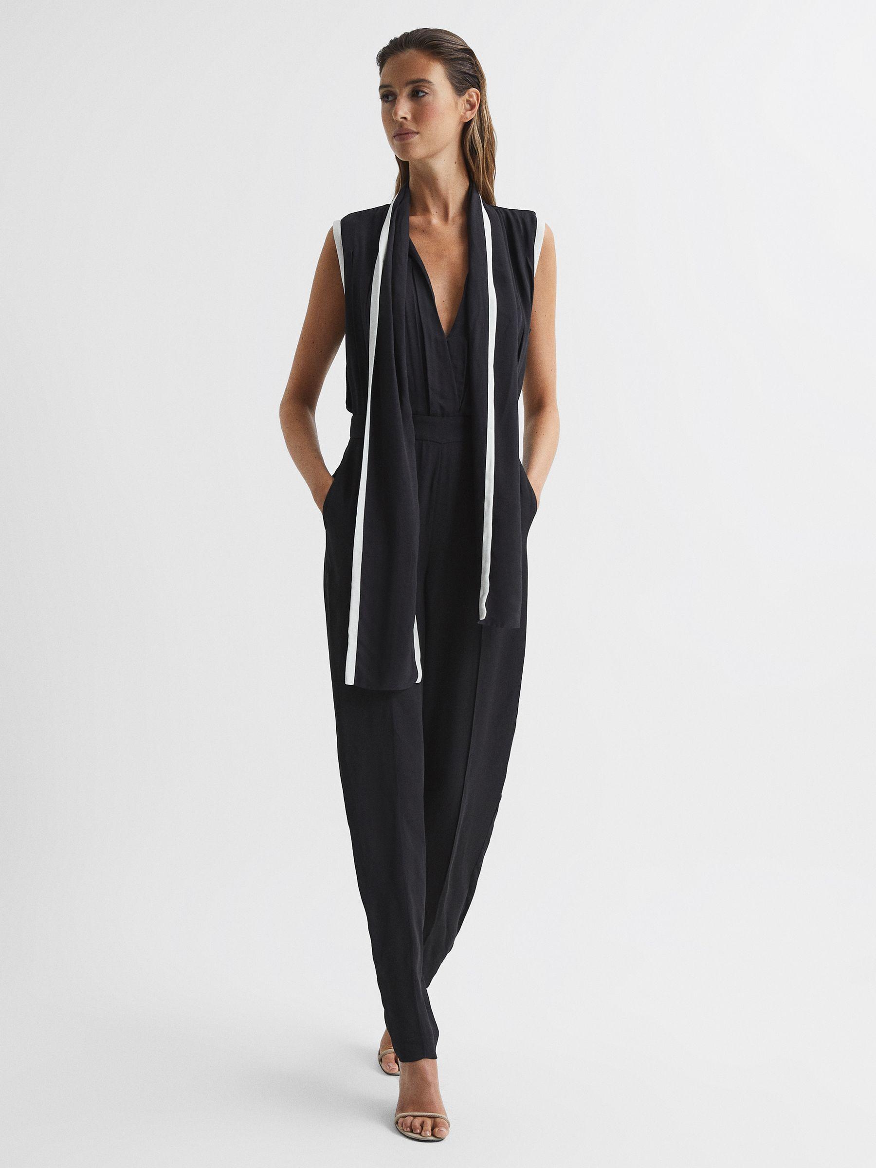 Petite Removable Tie Neck Jumpsuit in Black Product Image