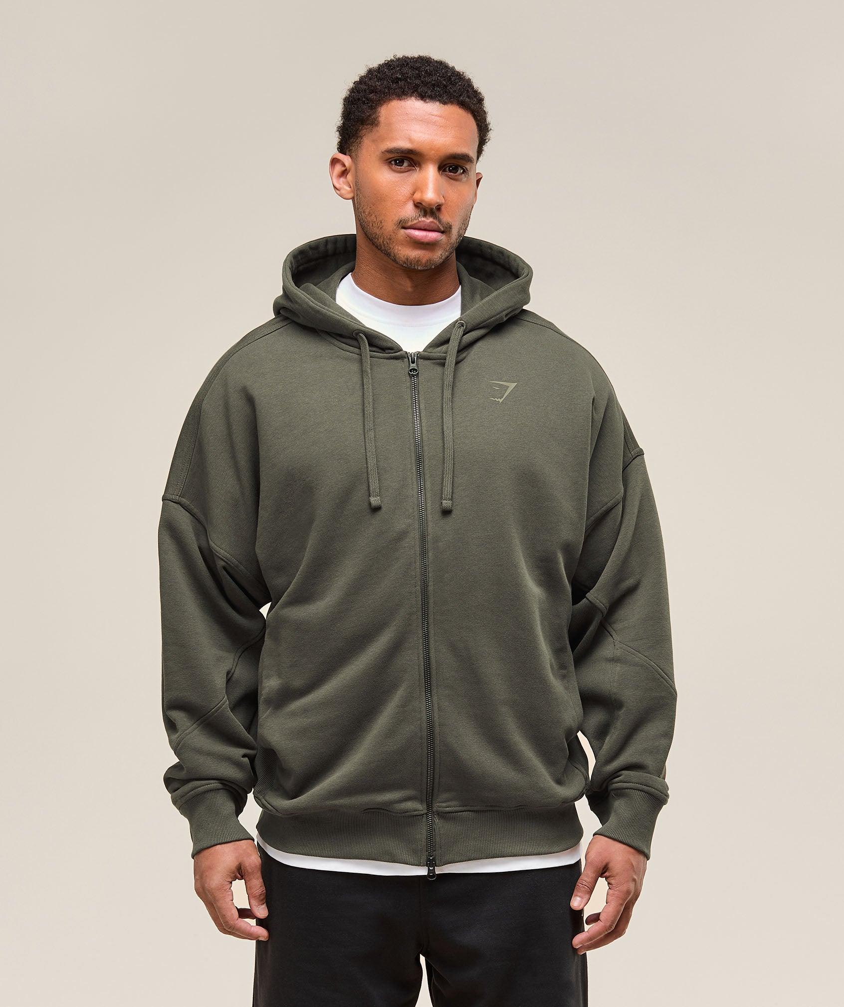 Gymshark Power Zip Up Hoodie - Strength Green Male Product Image