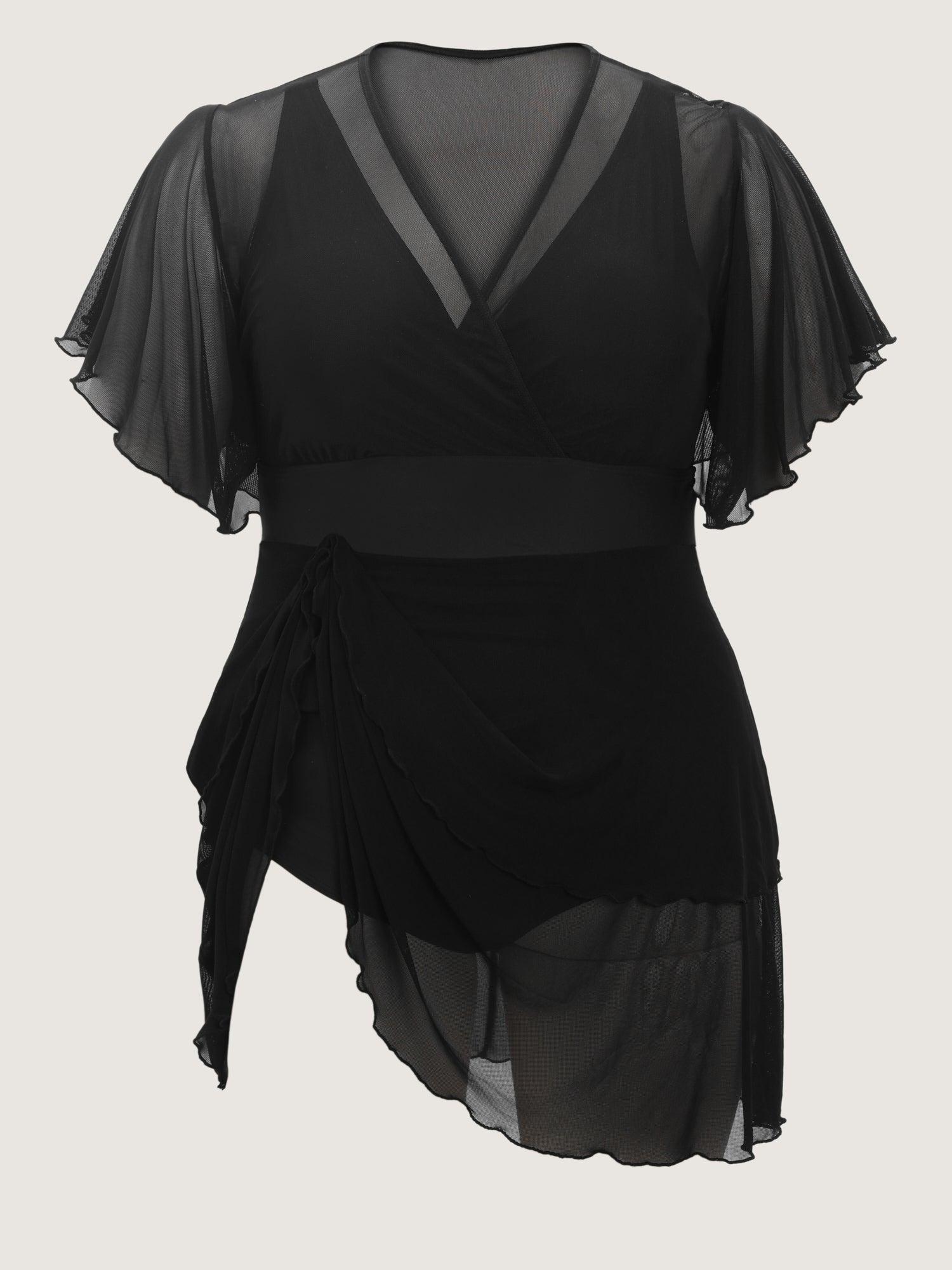 Sheer Ruffled Sleeve Layered Swim Dress Female Product Image