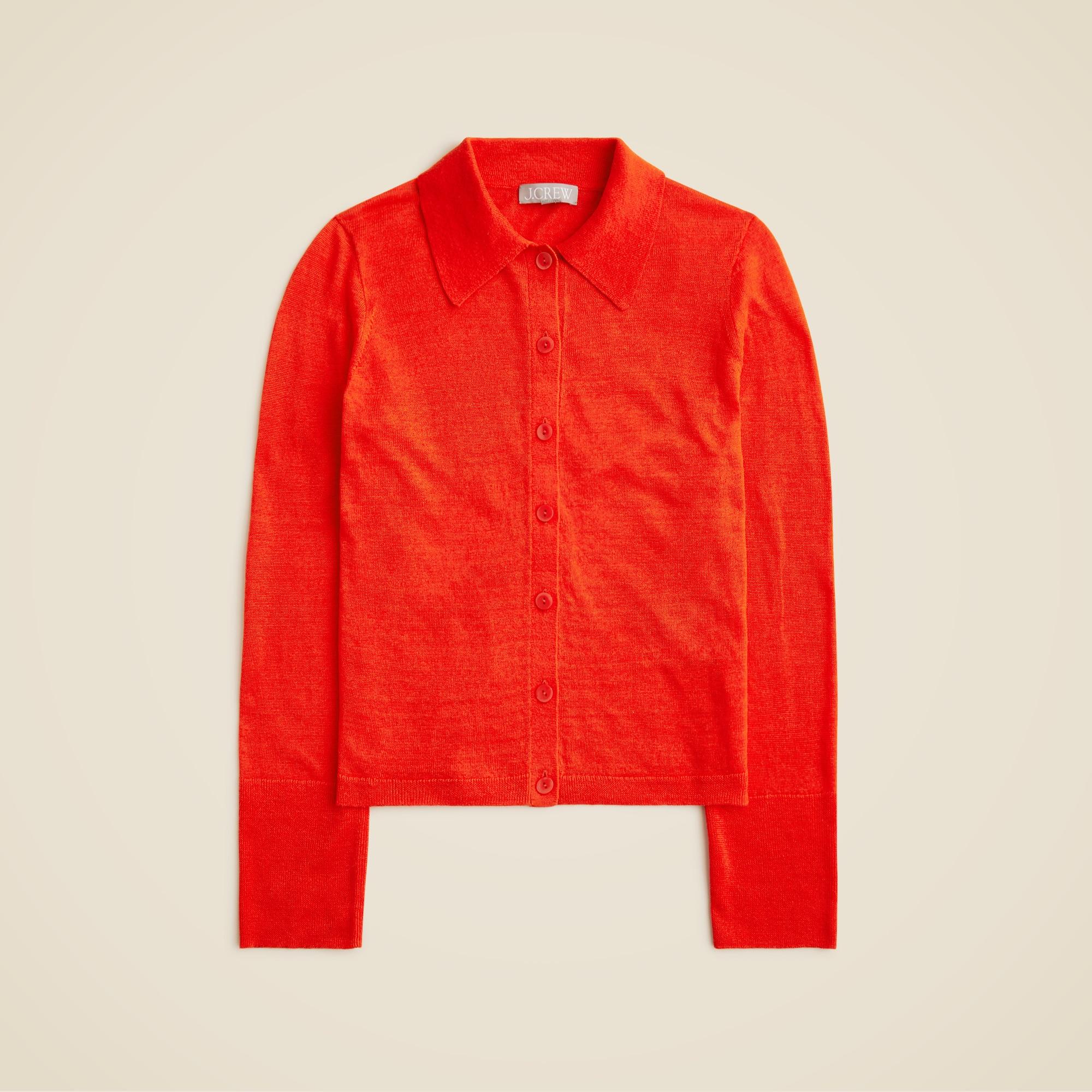 Collared button-up sweater in linen Product Image